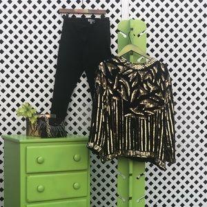 Black and Gold Detailed Sequins Top